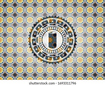 soda can icon inside arabesque style emblem. arabic decoration.
