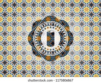 soda can icon inside arabic badge background. Arabesque decoration.
