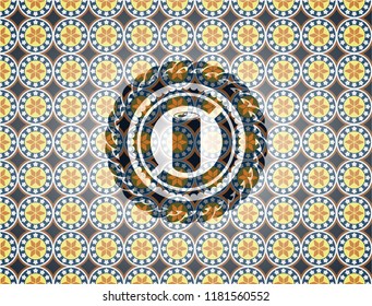 soda can icon inside arabic emblem background. Arabesque decoration.