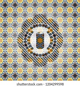 soda can icon inside arabic emblem background. Arabesque decoration.