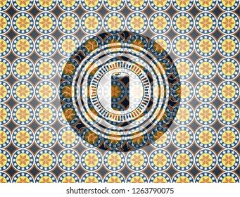soda can icon inside arabic badge background. Arabesque decoration.