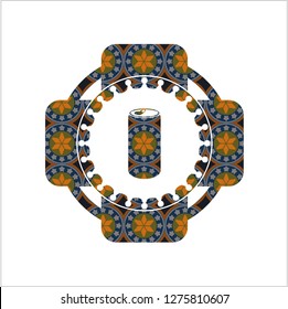soda can icon inside arabic emblem. Arabesque decoration.