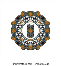 soda can icon inside arabic emblem background. Arabesque decoration.