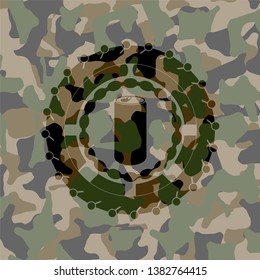 soda can icon inside camouflaged emblem