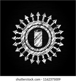 soda can icon inside chalkboard emblem on black board