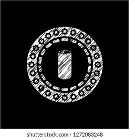 soda can icon inside chalkboard emblem written on a blackboard