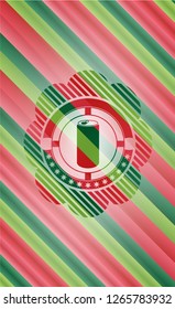 soda can icon inside christmas colors style badge.