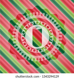 soda can icon inside christmas colors style badge.