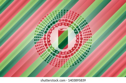 soda can icon inside christmas badge background.
