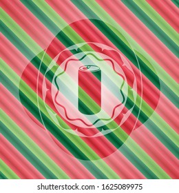 soda can icon inside christmas colors emblem.