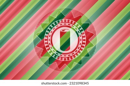 soda can icon inside christmas emblem. 