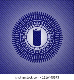 soda can icon inside emblem with jean texture