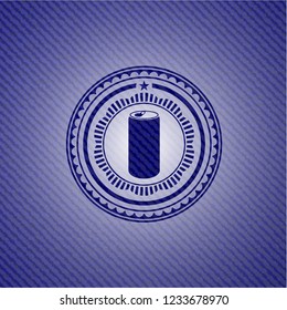 soda can icon inside emblem with jean texture