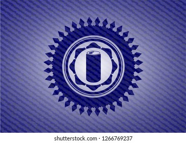 soda can icon inside emblem with denim high quality background