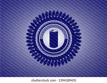 soda can icon inside emblem with denim high quality background