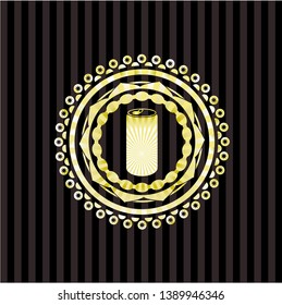 soda can icon inside gold badge or emblem