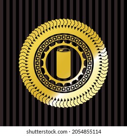 soda can icon inside gold shiny badge. 