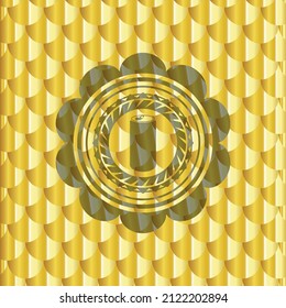soda can icon inside gold emblem or badge. Scales pattern. Vector Illustration. Detailed. 