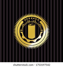 soda can icon inside golden badge. 