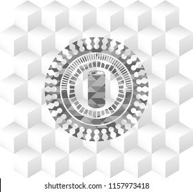 soda can icon inside grey icon or emblem with geometric cube white background
