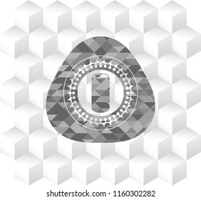 soda can icon inside grey emblem. Vintage with geometric cube white background