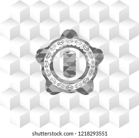 soda can icon inside grey badge with geometric cube white background