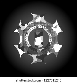 soda can icon inside grey camouflaged emblem