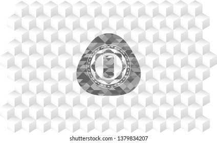 soda can icon inside grey emblem. Retro with geometric cube white background
