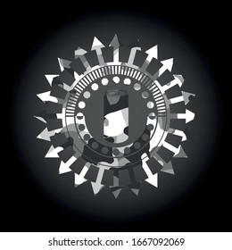 soda can icon inside grey camo emblem