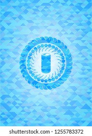 soda can icon inside light blue mosaic emblem