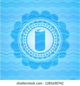 soda can icon inside light blue water style badge.