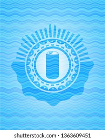 soda can icon inside light blue water badge.
