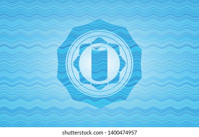 soda can icon inside light blue water wave style badge.