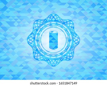 icono de gaseosa en el interior del emblema azul claro con fondo de mosaico