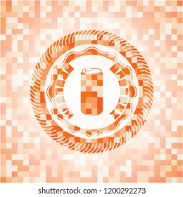 soda can icon inside orange tile background illustration. Square geometric mosaic seamless pattern with emblem inside.