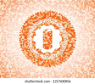 soda can icon inside orange mosaic emblem with background