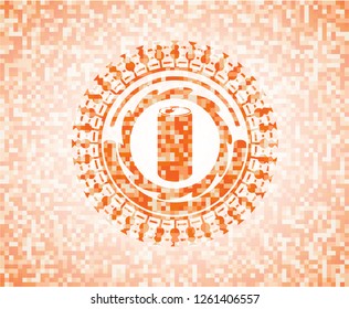 soda can icon inside orange tile background illustration. Square geometric mosaic seamless pattern with emblem inside.