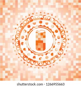 soda can icon inside orange mosaic emblem