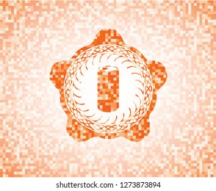 soda can icon inside orange mosaic emblem