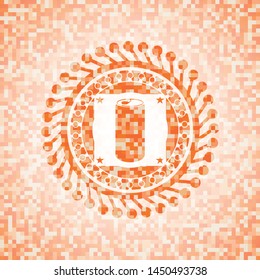 soda can icon inside orange mosaic emblem