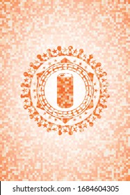capucha soda icono dentro del emblema de mosaico naranja