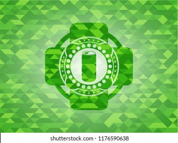 soda can icon inside realistic green mosaic emblem