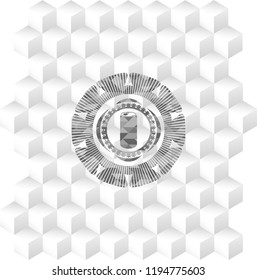 soda can icon inside realistic grey emblem with cube white background