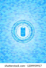soda can icon inside realistic light blue mosaic emblem