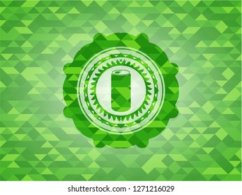 soda can icon inside realistic green mosaic emblem
