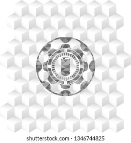 soda can icon inside realistic grey emblem with cube white background