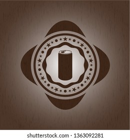 soda can icon inside realistic wood emblem