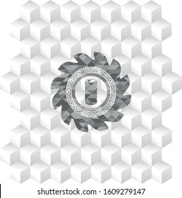 soda can icon inside realistic grey emblem with cube white background