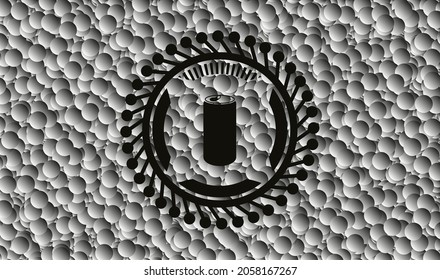 soda can icon inside realistic dark emblem with grey bubbles background. Vector Illustration. Detailed. 