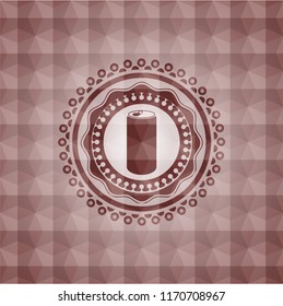 soda can icon inside red badge with geometric pattern. Seamless.